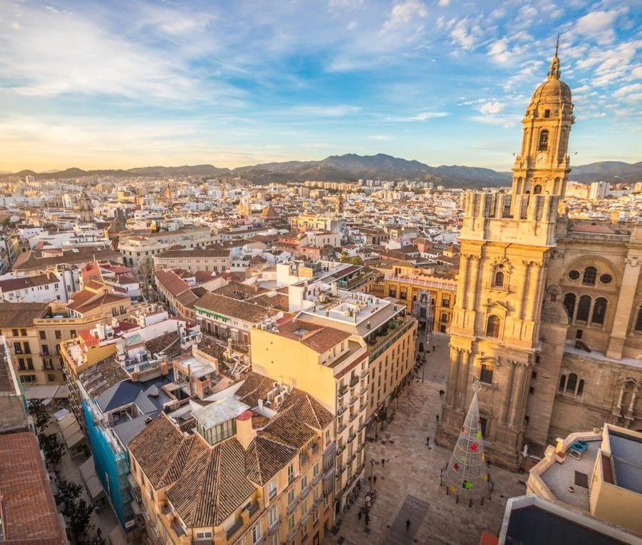 Málaga’s cathedral and the roofs of the old town from above