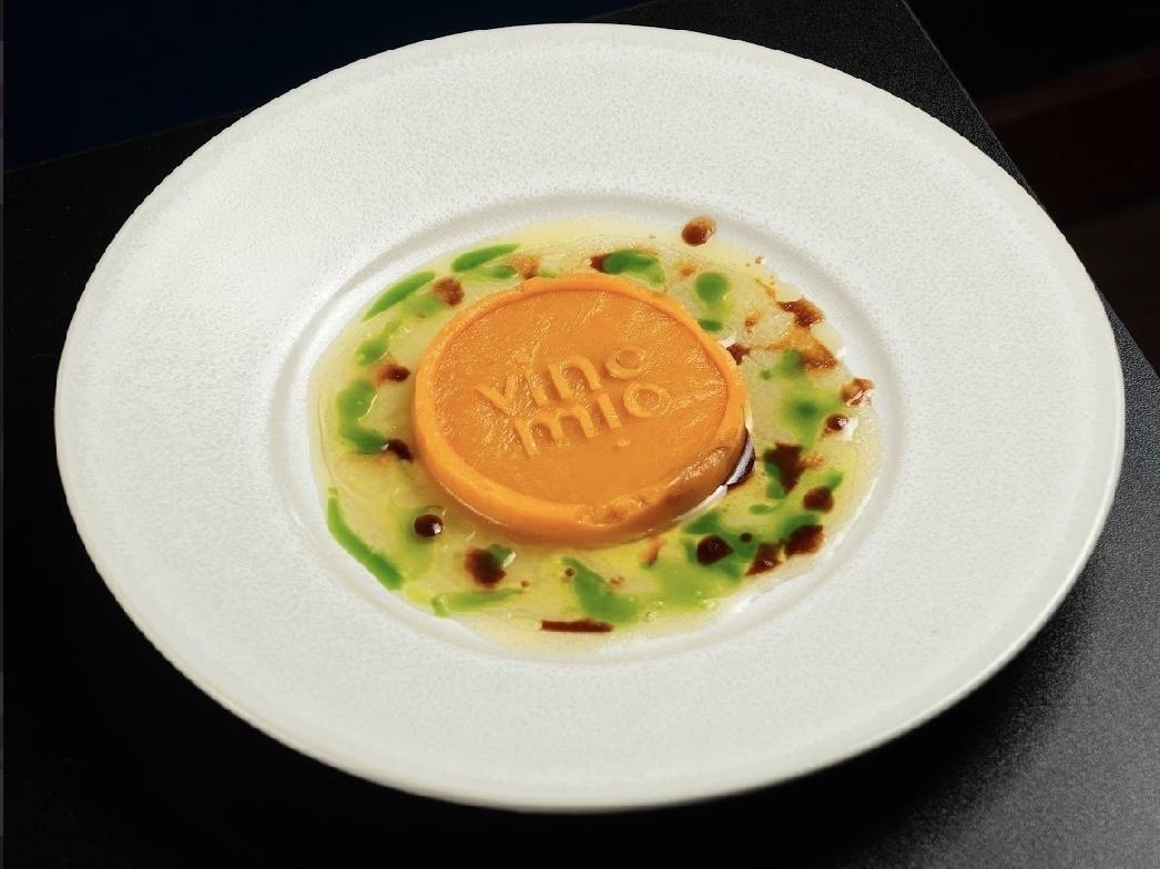Salmorejo stamped with the Vino Mío name, a signature dish of the restaurant